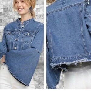 UMGEE Boho Denim Jacket with Bell Sleeves Sz Large